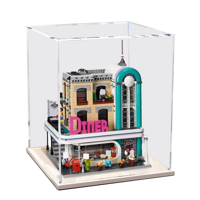 HCAEIOFJ Clear Acrylic Display Case (10260) - 11.81x11.81x15.74in. White Bottom