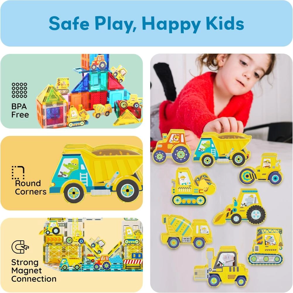 Magnet Building Tile Blocks Addon - Vehicles & Zoo 8pcs