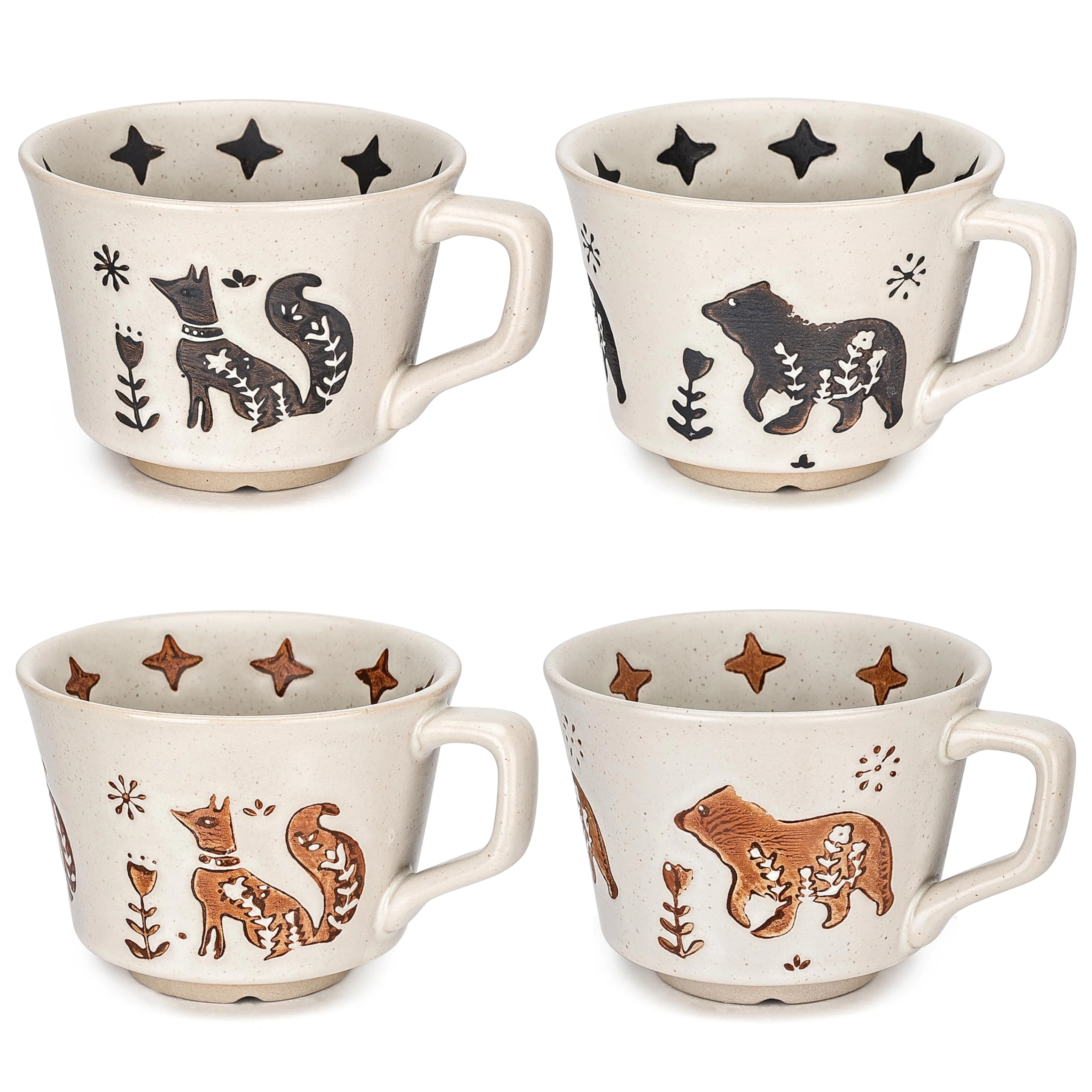 LINVIA Fox and Bear Ceramic Coffee Mug - 4 pcs