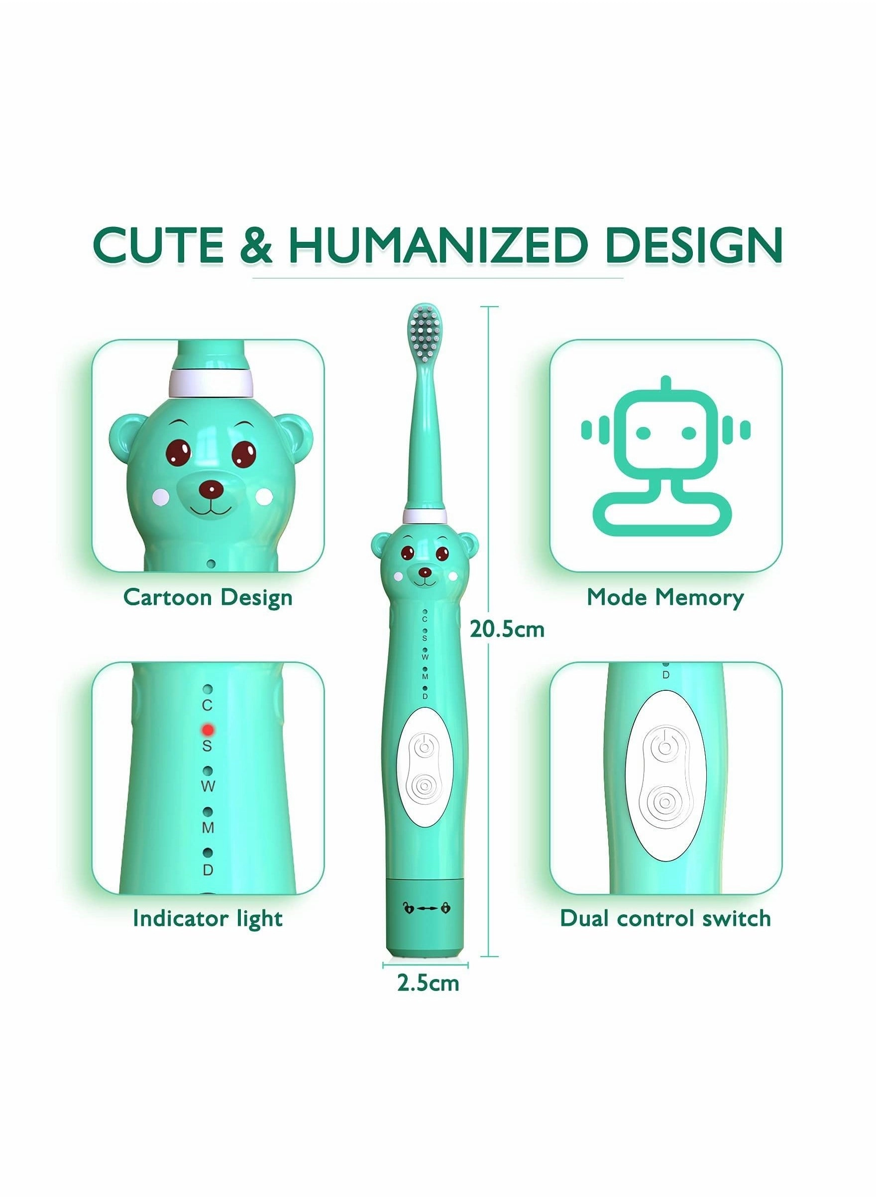 Kids Sonic Electric Toothbrush - Cute Bear 4 Brush Heads 2 Min Timer