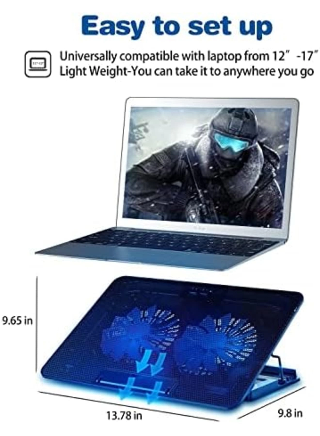 Laptop Cooling Pad - 2 Quiet Big Fans 7-16 Inch