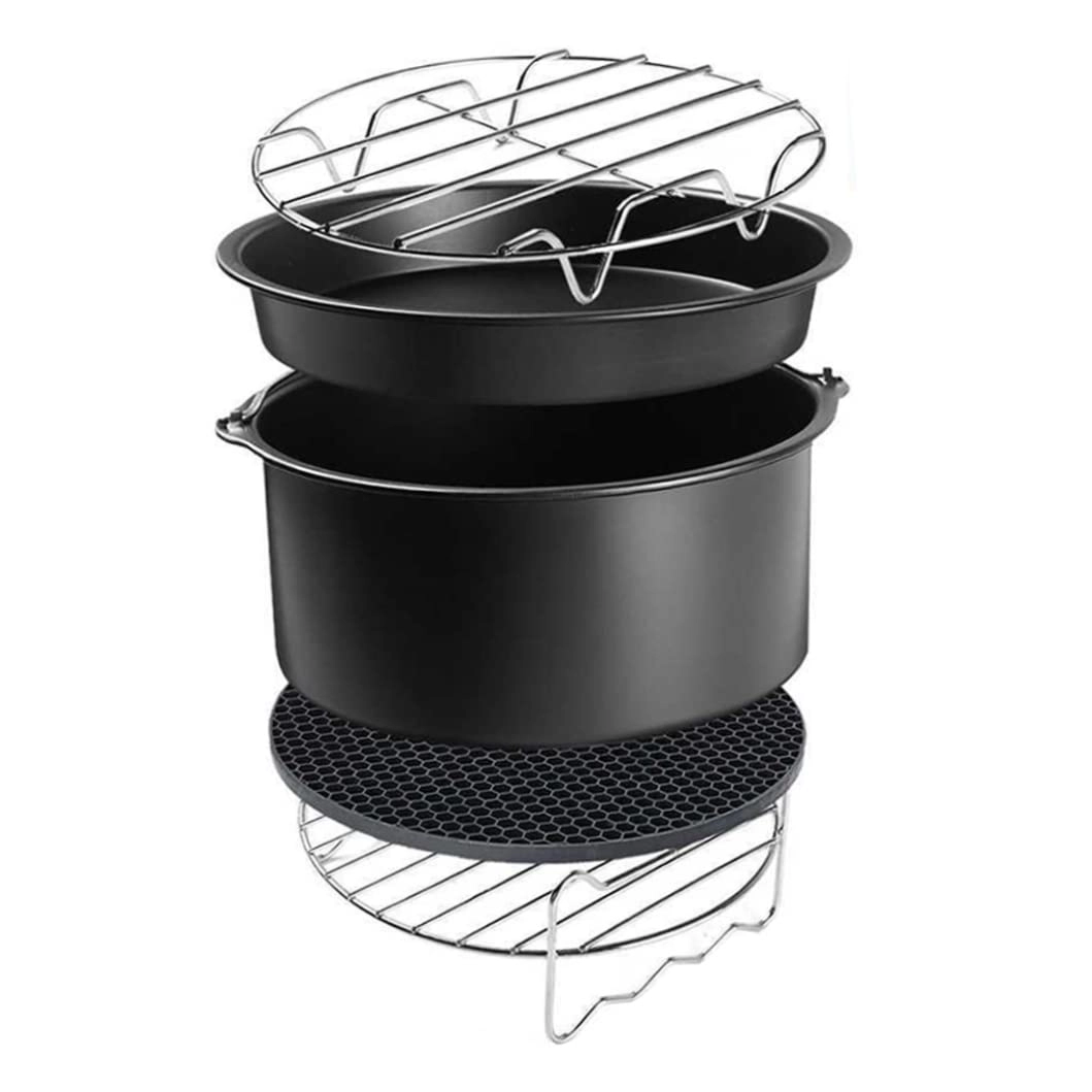 bhNGlp-Qfq Metal Bracket + Skewers Rack + Cake Tin + Silicone Mat + Pizza Pan - Carbon steel stainless steel silica gel 5PCS