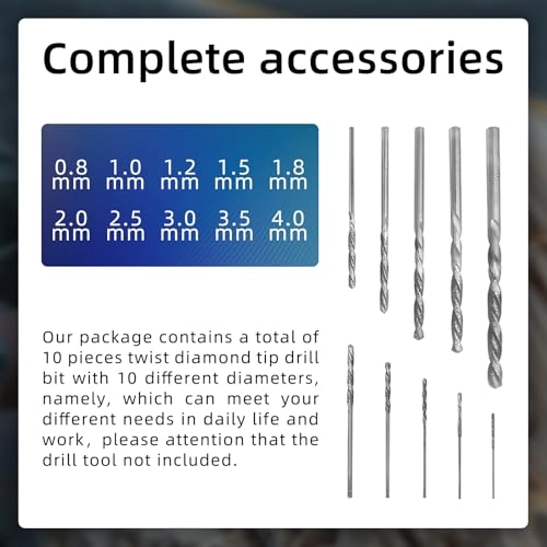 Twist Drill Bits - diamond 10Pcs 0.8 mm 1.0 mm 1.2 mm 1.5 mm 1.8 mm 2.0 mm 2.5 mm 3.0 mm 3.5 mm 4.0 mm