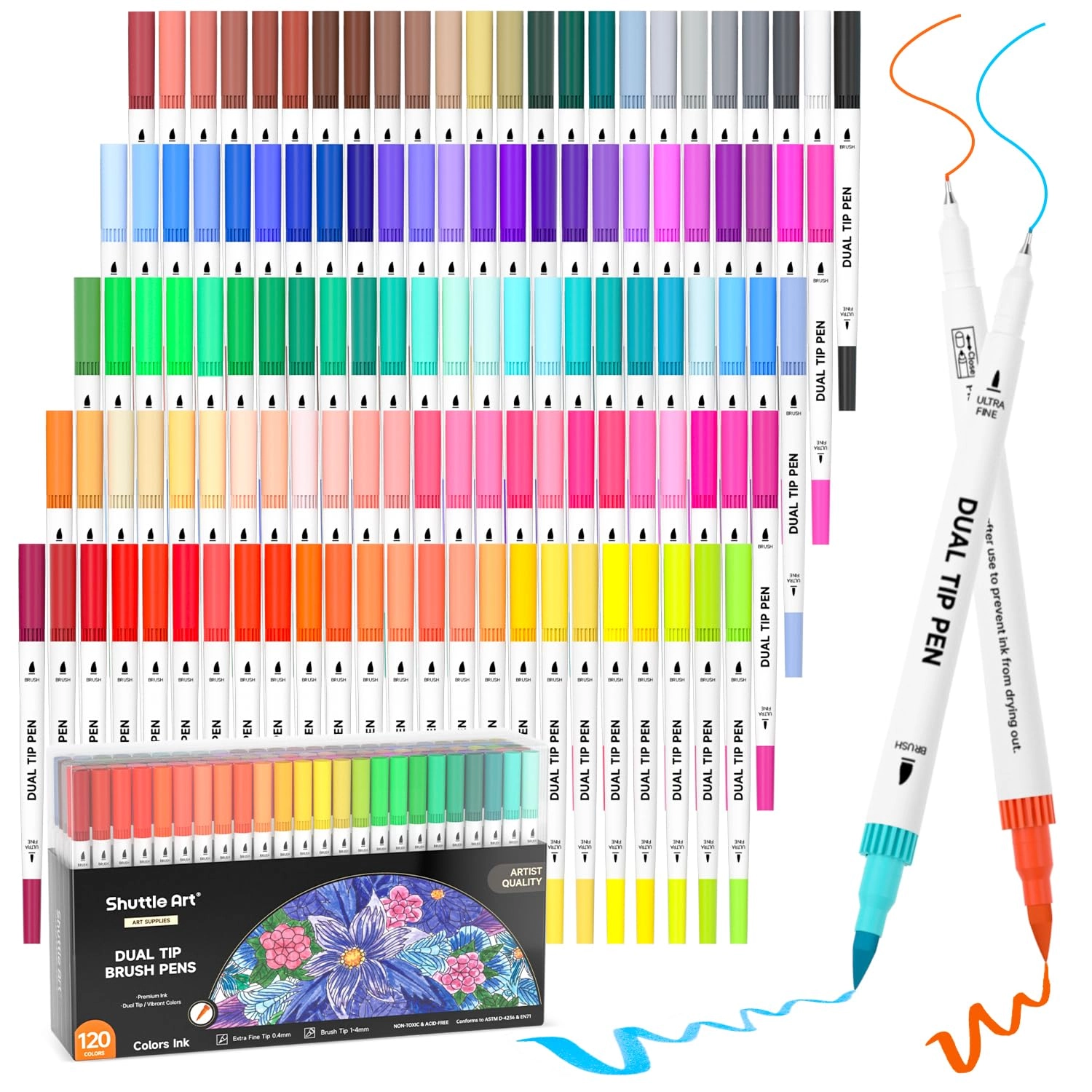 Shuttle Art Dual Tip Brush Marker Pens - 120 Colors Fine
