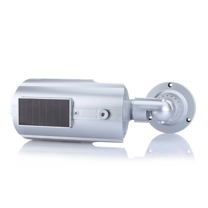 Dummy Security Camera - Solar Powered IR Red LED Light Silver