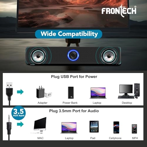 1.0 USB Powered Multimedia Speakers - 10W AUX/USB RGB Lights