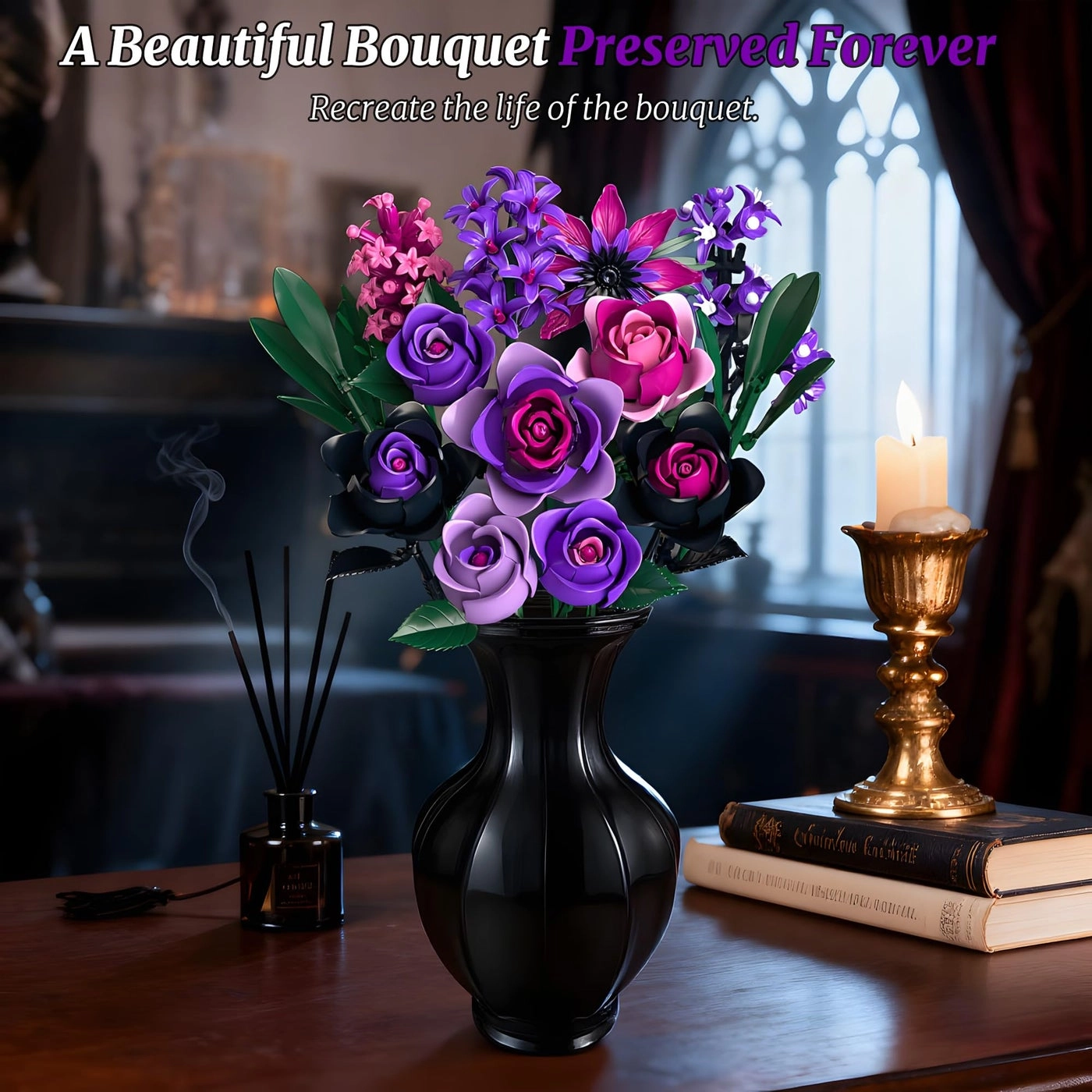 Bouquet Building Set - Purple Rose 458 pcs