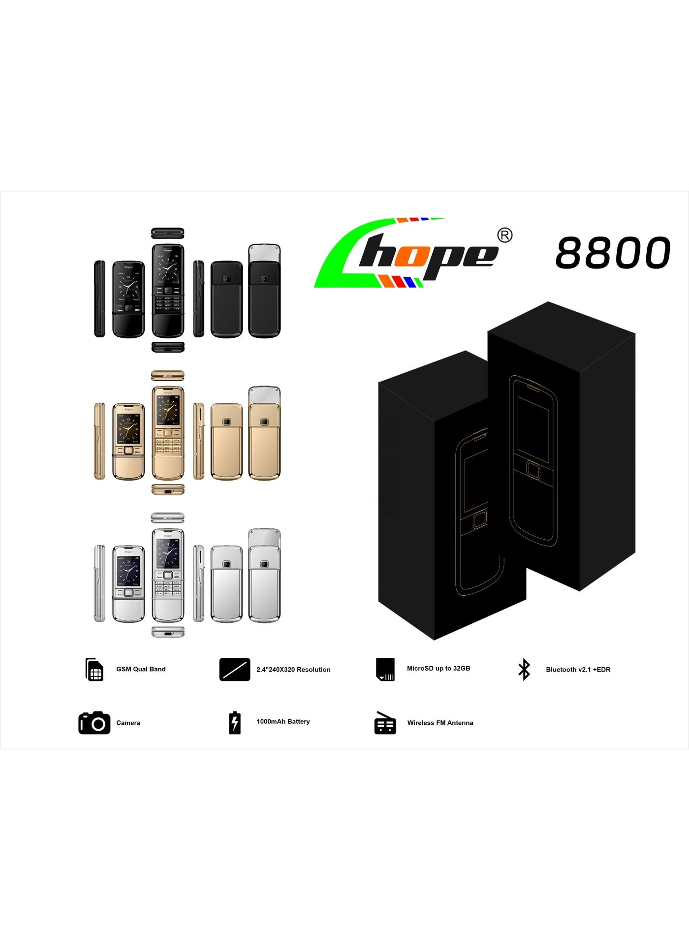 Gold Luxury Slider Classic Mobile Phone - 1020 mAh