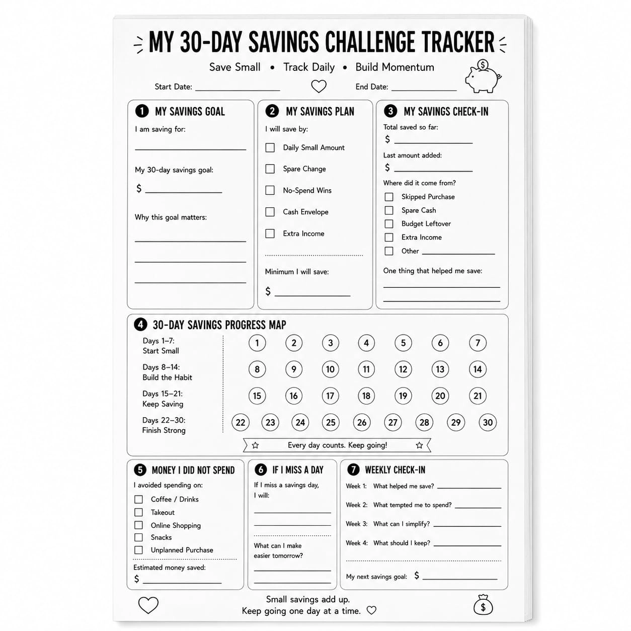 Fynora DIRECT 30-Day Savings Challenge Tracker Notepad 6 x 9 Softcover - 50 Sheets