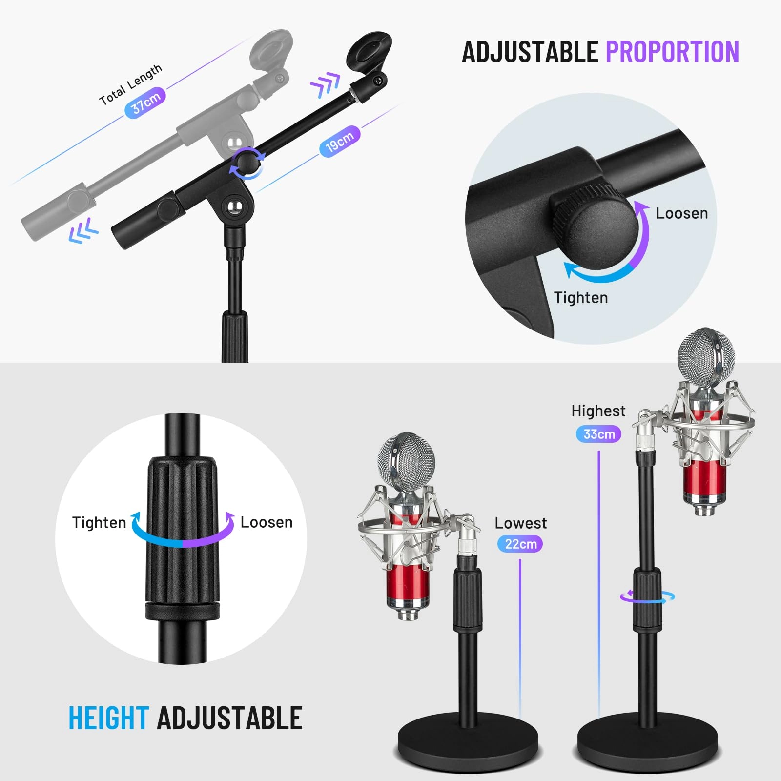 Desktop Microphone Stand - Black Tripod
