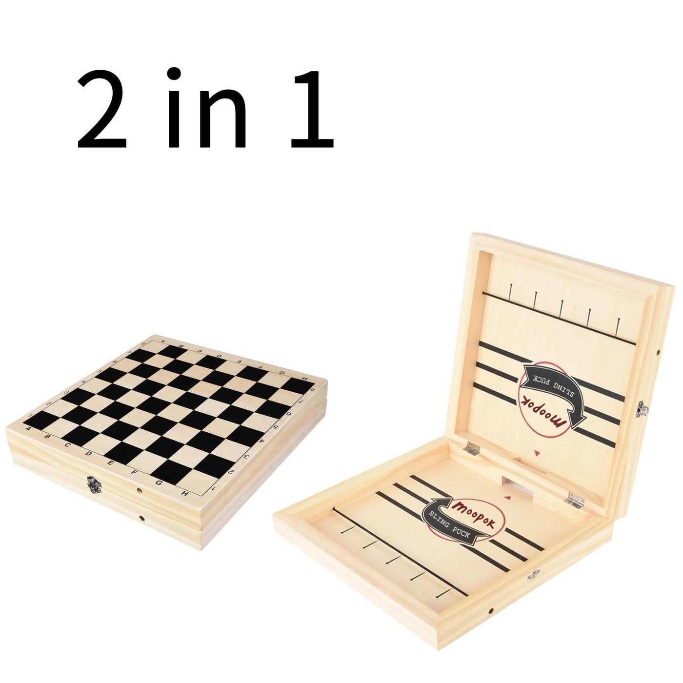 Fast Sling Puck Game - 2 in1 Chess Board Wooden Air Hockey