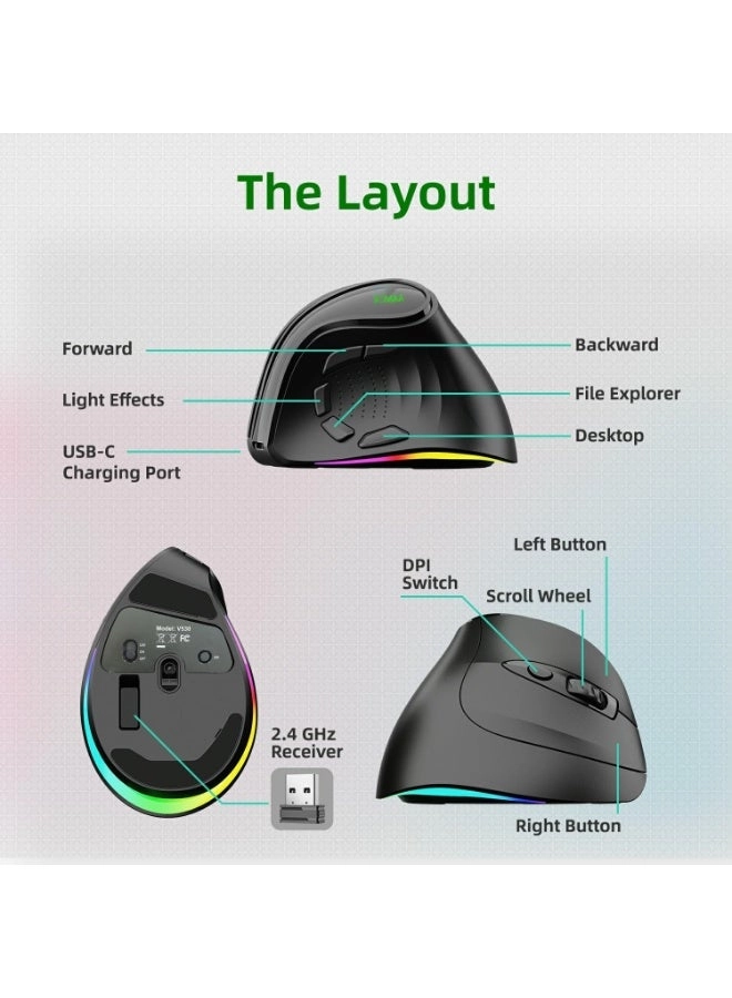 Ergonomic Vertical Mouse - Bluetooth USB