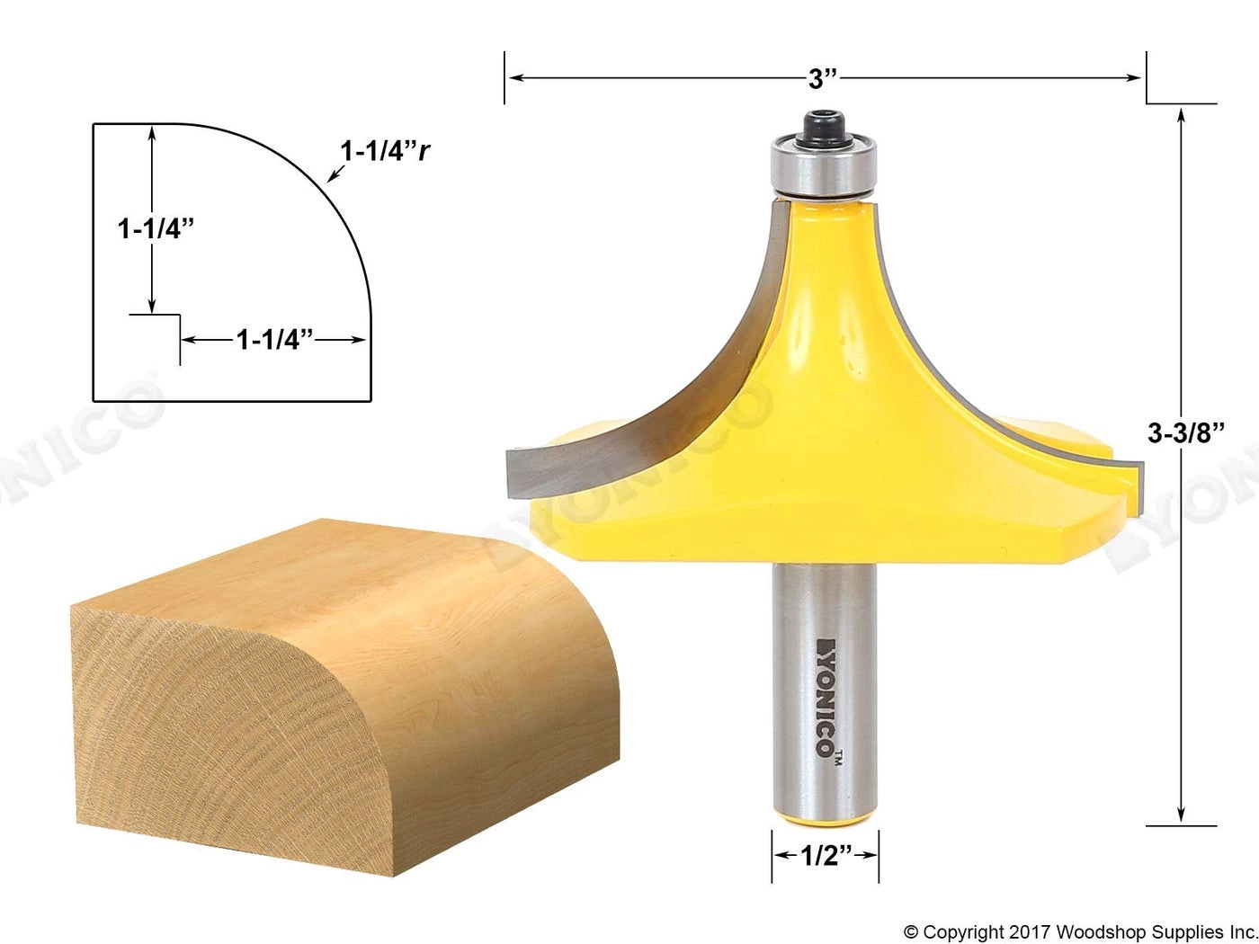 Round Over Edge Forming Router Bit - 1-1/4-Inch 1/2-Inch Shank