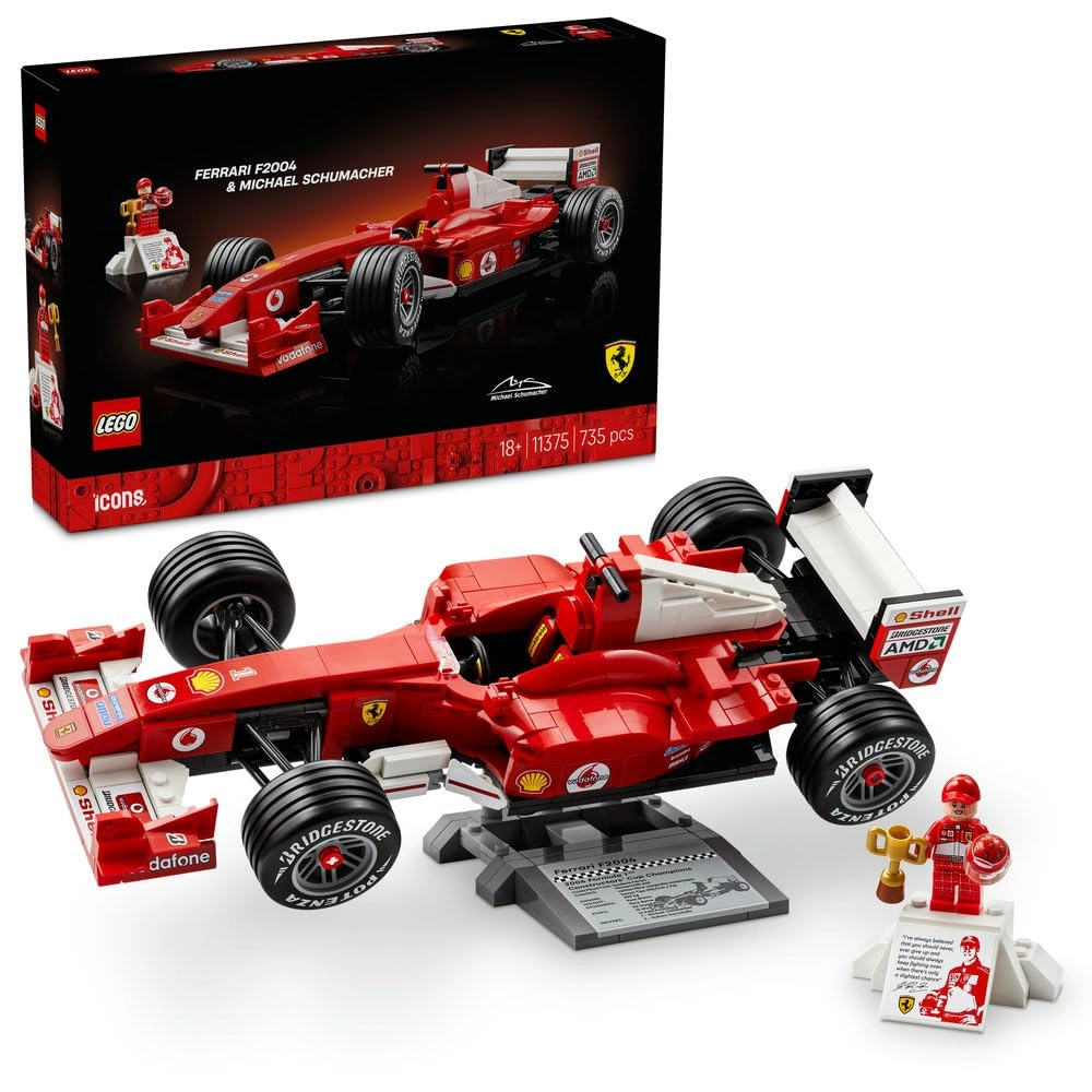 LEGO Icons Ferrari F2004 & Michael Schumacher (11375) - F1 Car Model Kit Display Set