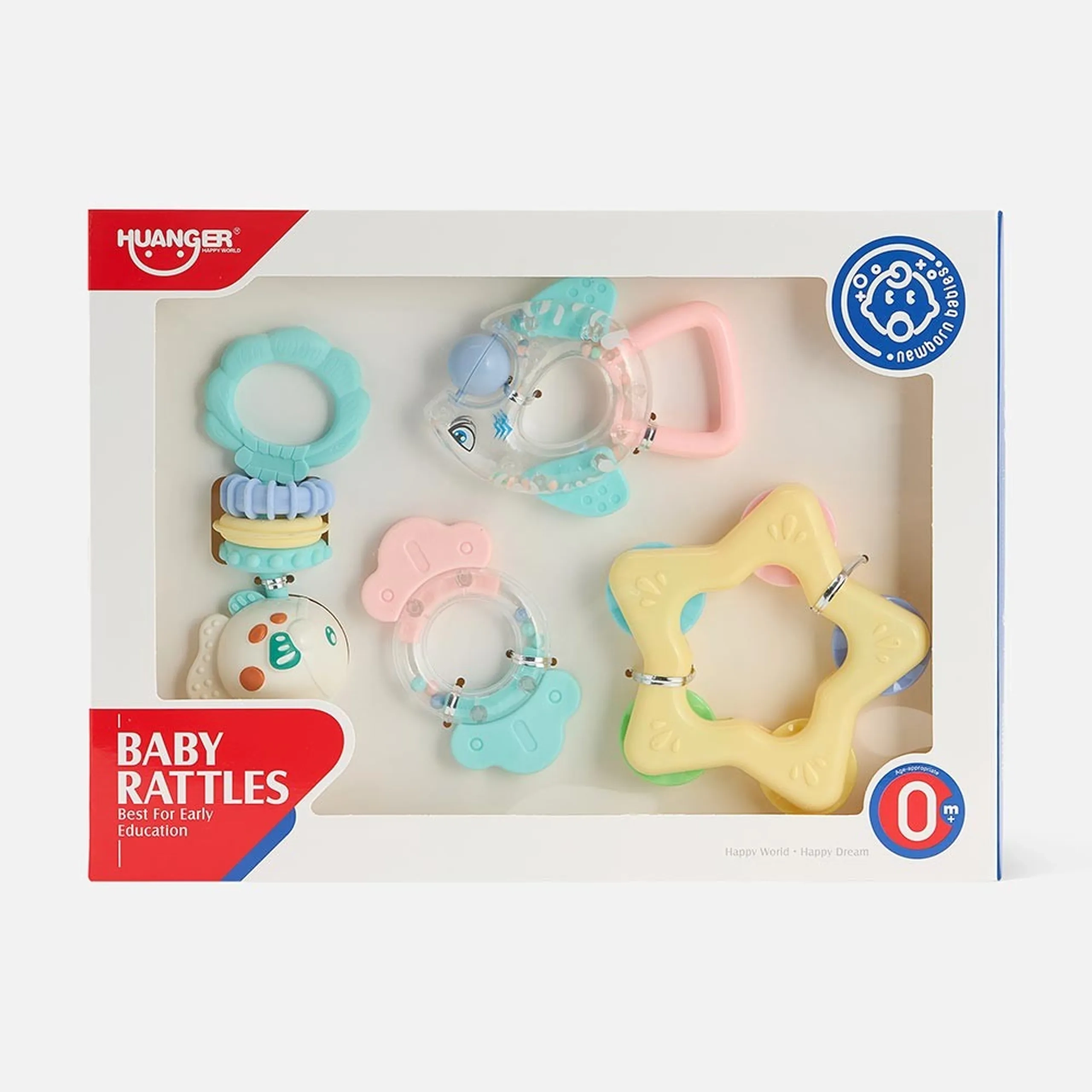 Baby Rattles & Teether Toy Set - 0 month & above Non-Toxic, Bpa-Free Materials 4-Piece Set