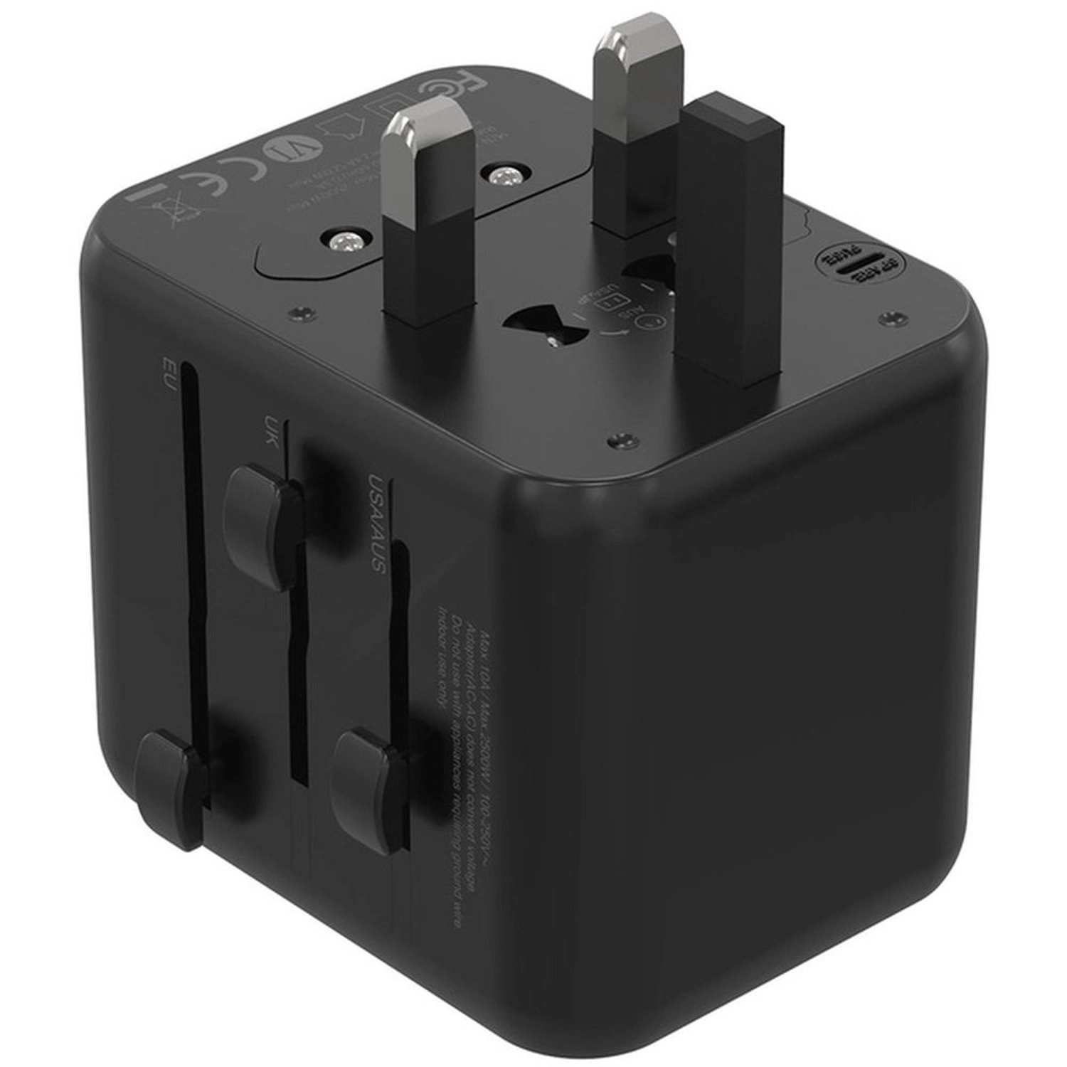 Dual USB-A Universal Travel Adapter - 2.4A Black