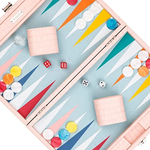 Backgammon Set - Medium Pink Crocodile Vegan Leather