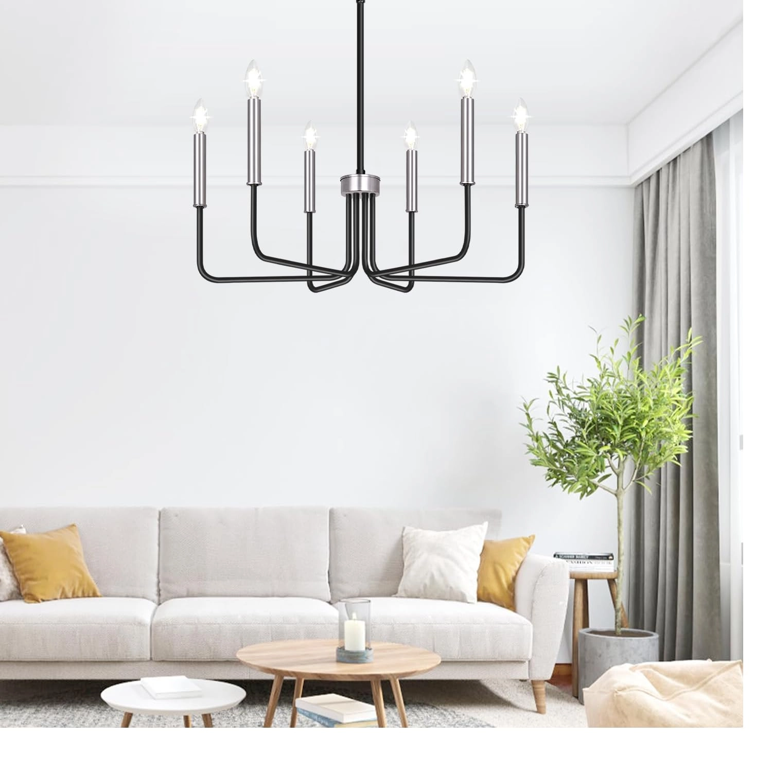6-Light Farmhouse Chandelier - Black Indoor