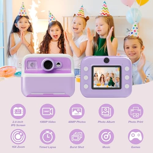 Kids Camera Instant Print - 1080P 2.4-inch HD Screen