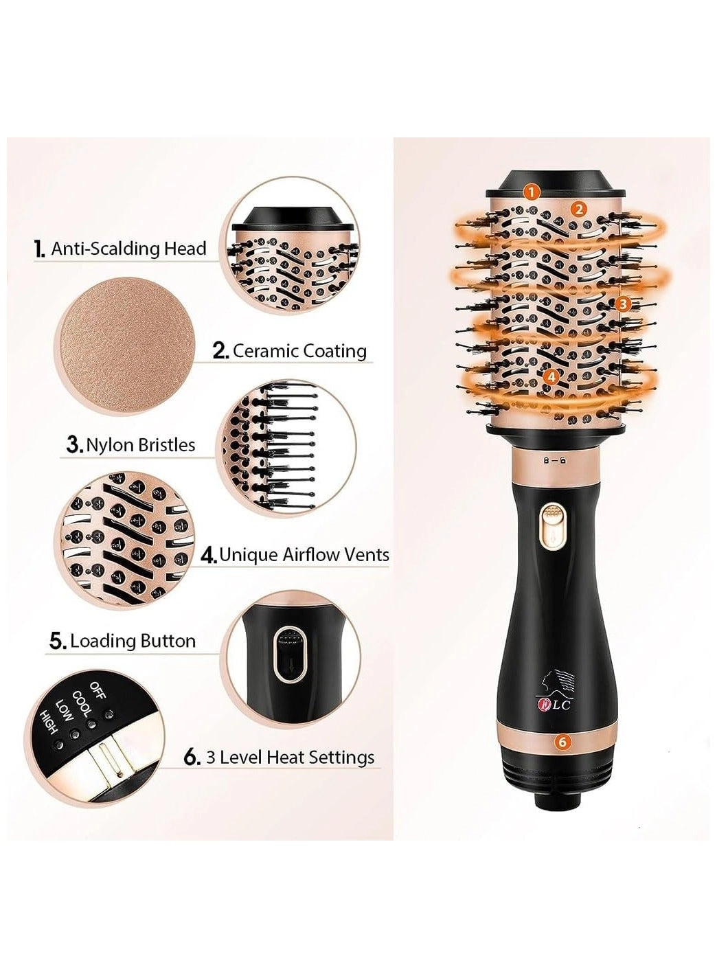 Hair Dryer Brush - 1200W gold