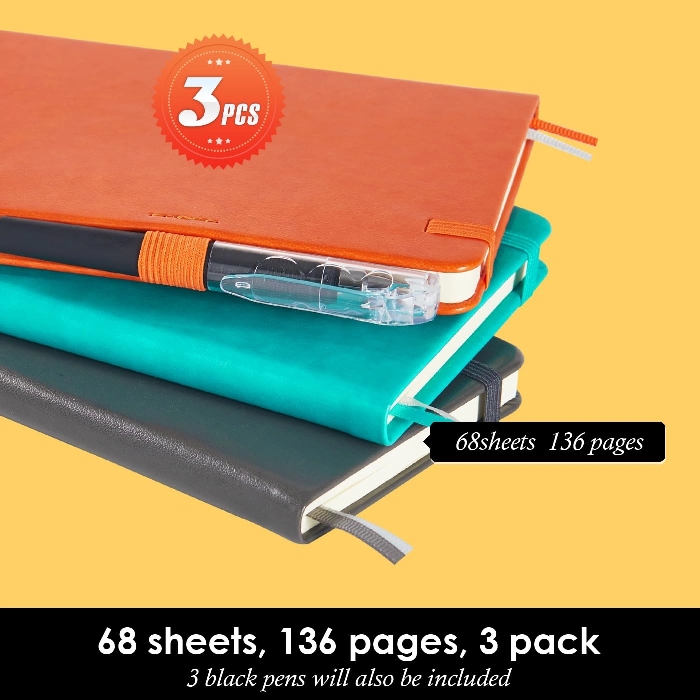 Small Notebook Journal - 68 Sheets 3 Pack Ruled