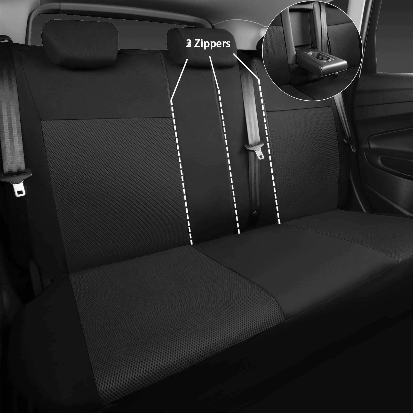 Car Seat Covers - Air Mesh Leather + Car Floor Mats - Waterproof + Steering Wheel Cover - Sporty