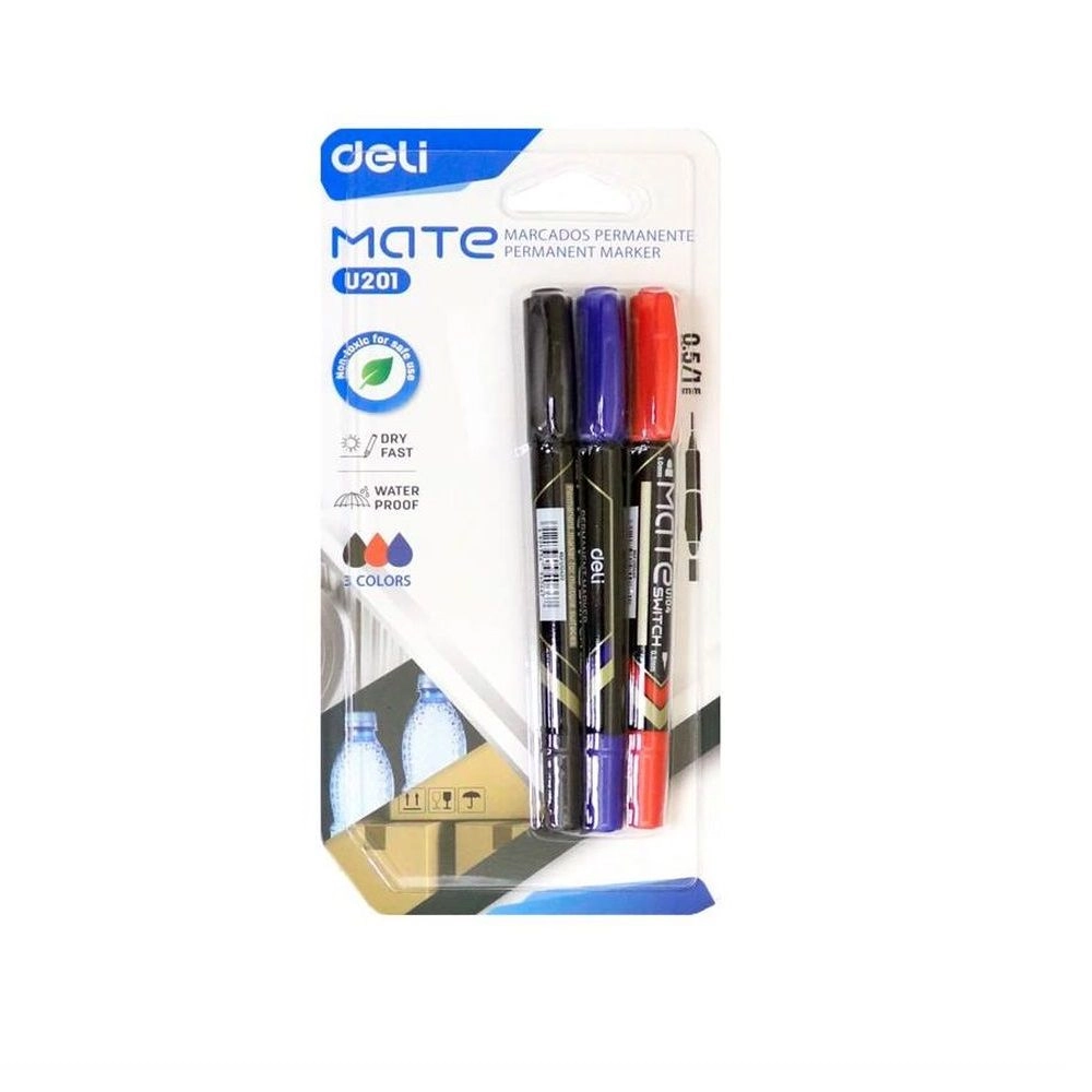 Deli 2-in-1 Marker - black blue red Double-ended