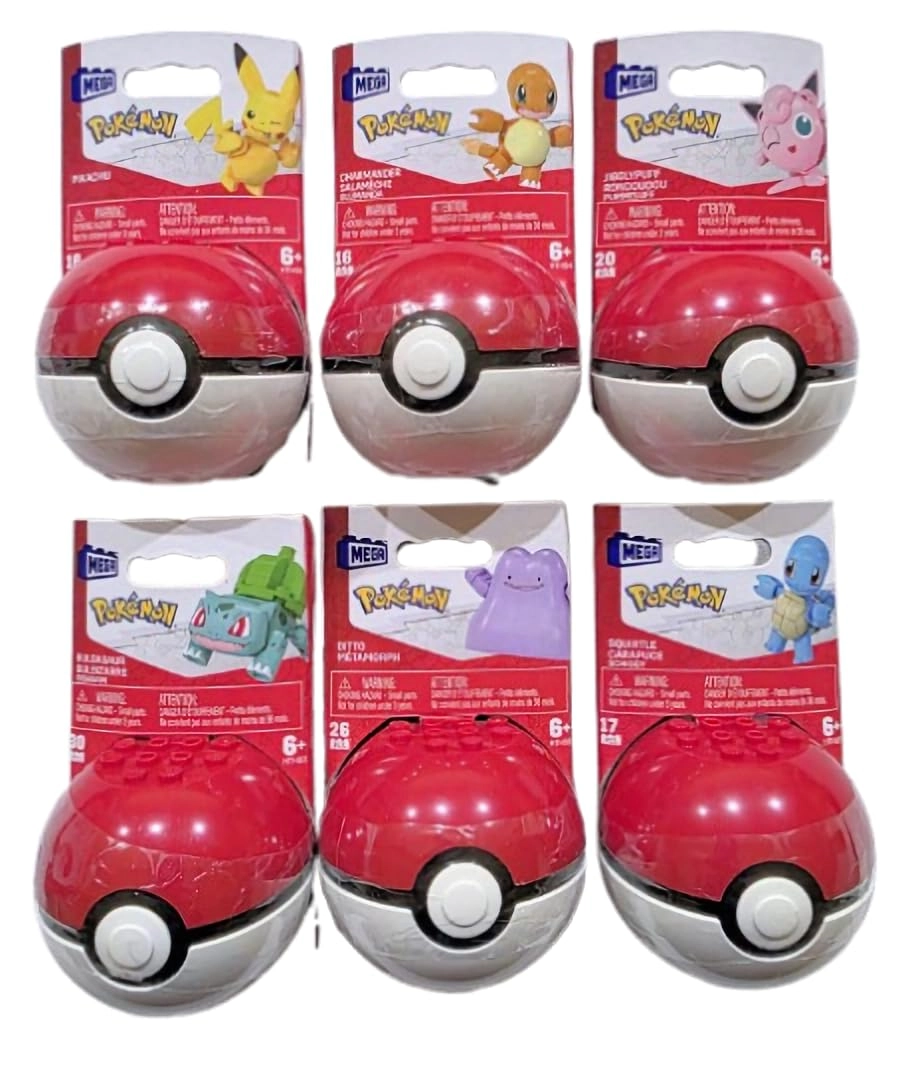 Mattel Pokémon Poké Ball Building Set - Bulbasaur Charmander Squirtle Pikachu Jigglypuff Ditto 16-30 pcs