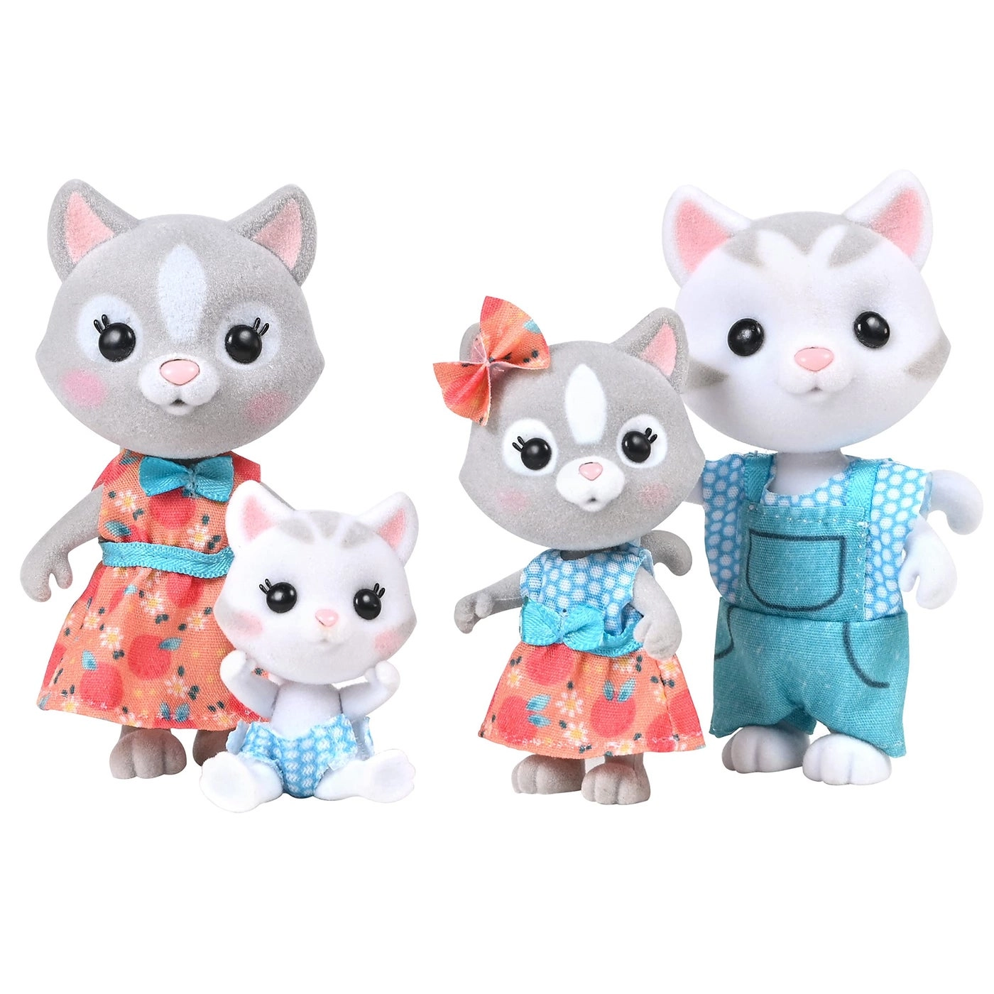 Sunny Days Entertainment Purringtons Cat Family - 4 Miniature Flocked Dolls Small Collectible Kitten Figures