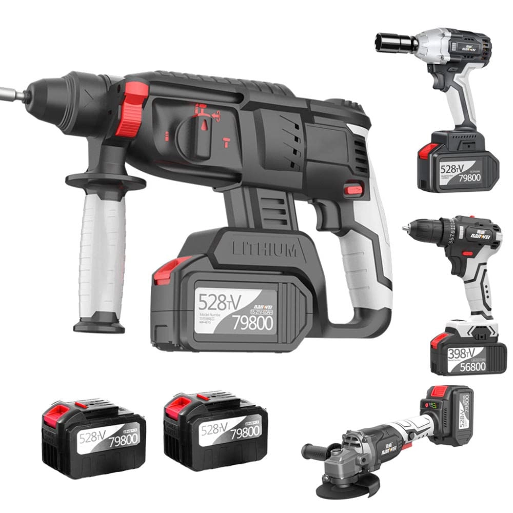 LETREM Cordless Hammer Drill + Cordless Drill + Cordless Impact Wrench + Power Angle Grinder