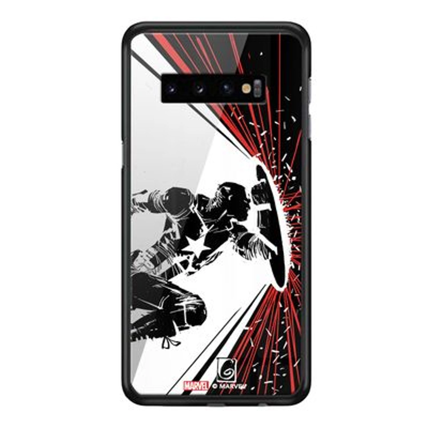 Wackylicious Captain America Frontline Defence Cover - TPU Bumper Case + Tempered Glass Back Back Case for Galaxy S10 Plus