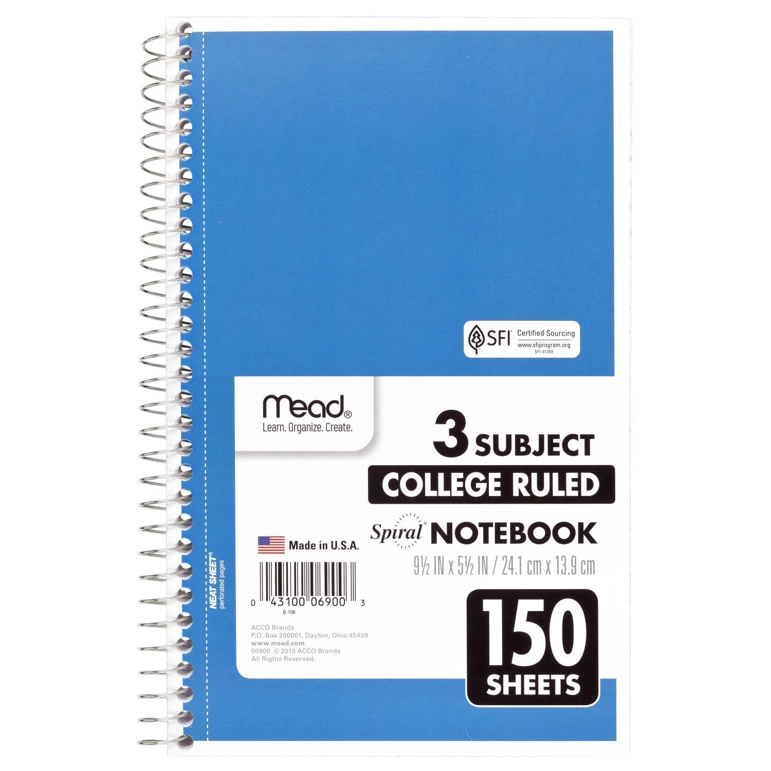 3 Subject Notebook Spiral - Lined 150 Sheets