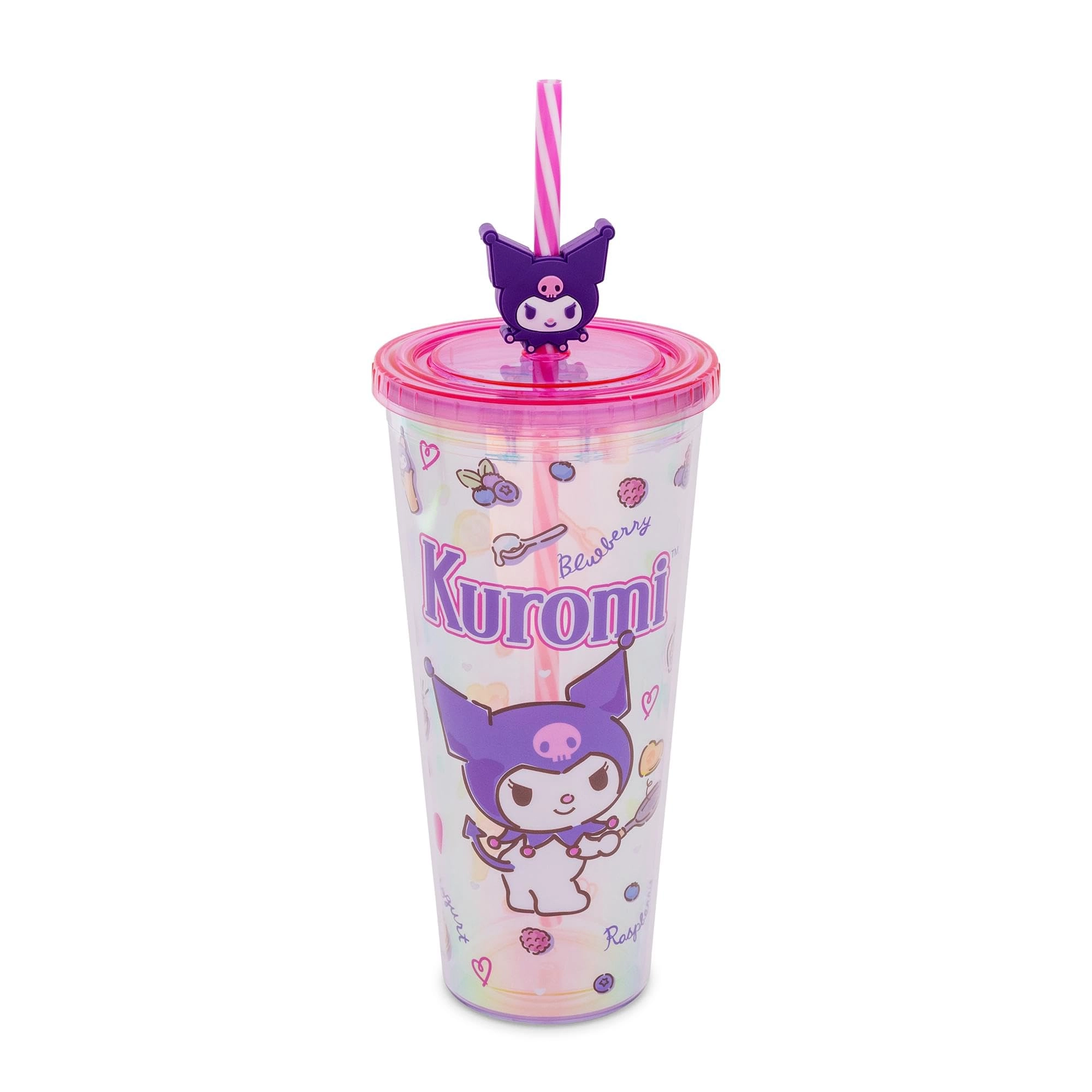 Silver Buffalo Kuromi Reusable Cup - Iridescent Lid and Straw Topper