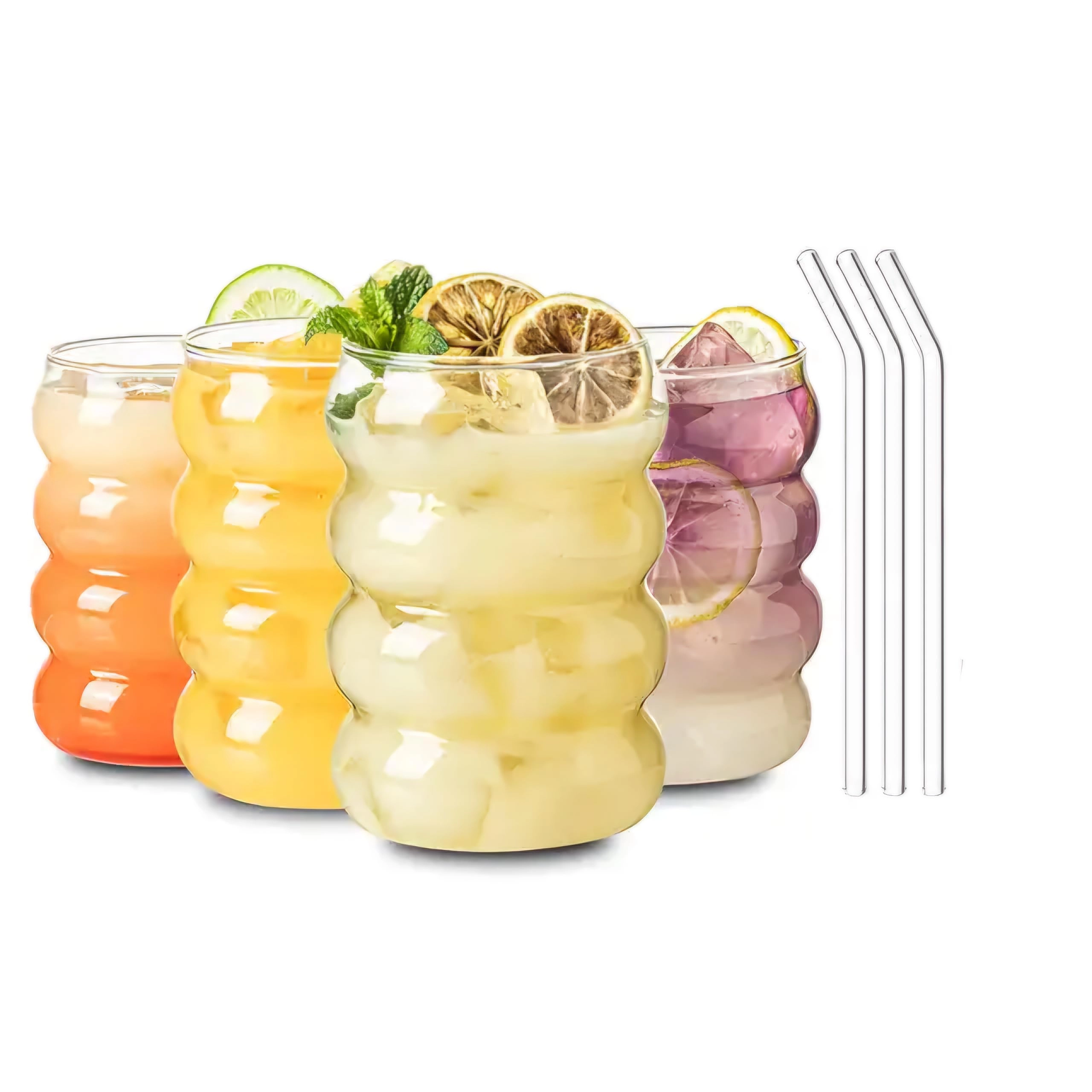 Round Wave Looked Glass Tumbler - 1 pcs Straw