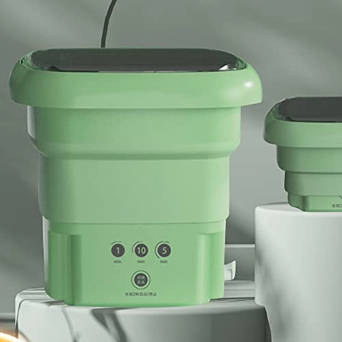 Portable Washing Machine Dryer Comb Folding Integrated Blue Ray Mini Underware Washer with Drain Pipe Basket for Apartment Camping (Green)