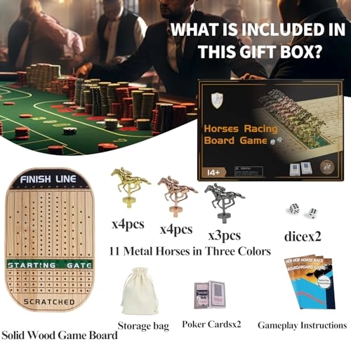 Horse Race Board Game - 11 Horses 4 Dice Solid Wood