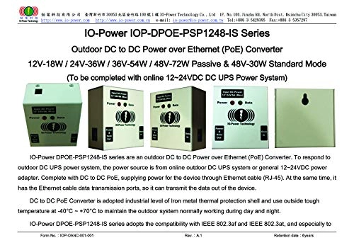IOP-DPOE-PSP4830-S - 48VDC 30W Max IEEE802.3 / 802.3u / 802.3af / 802.3at 10/100/1000Mbps