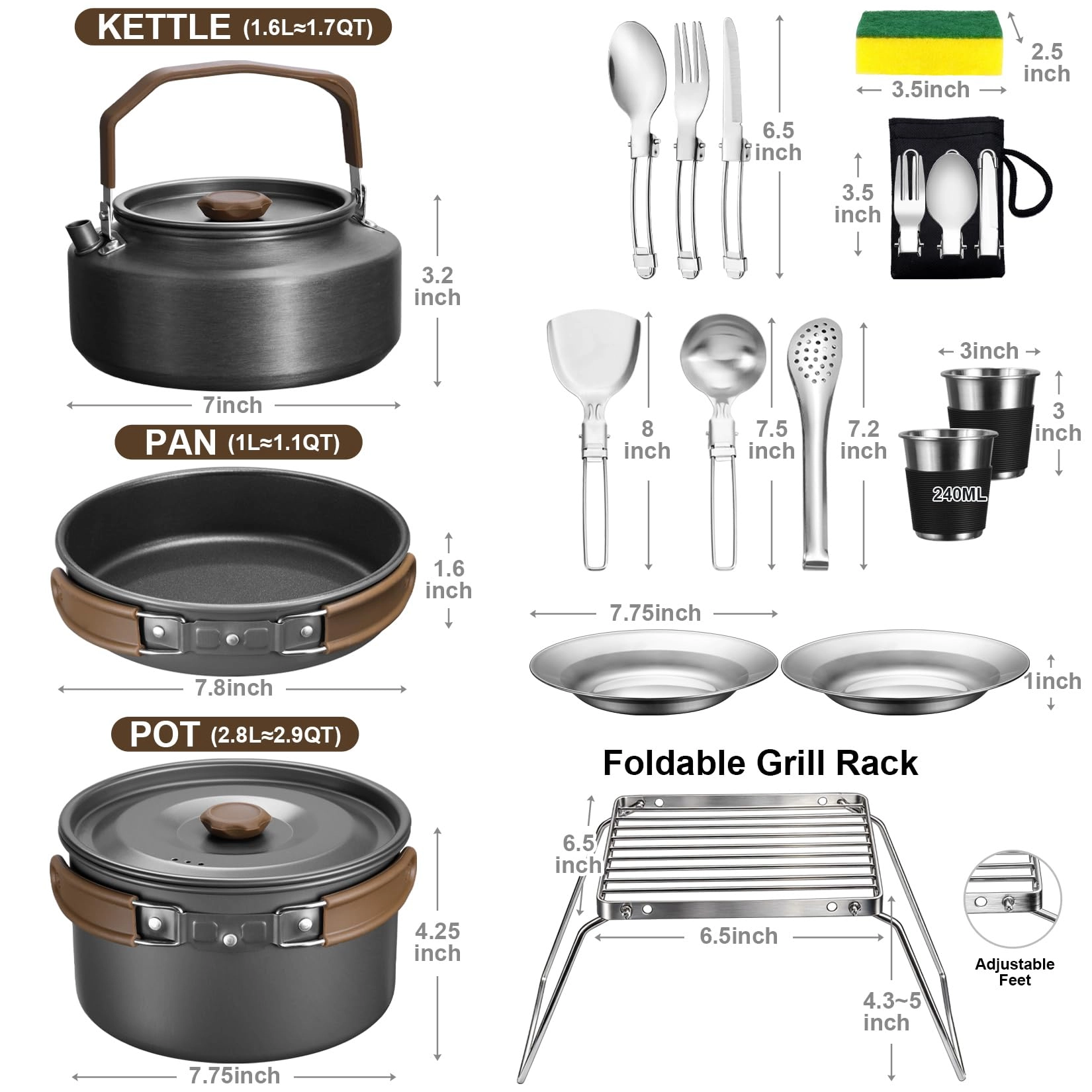 Camping Cookware Mess Kit - 18 Piece