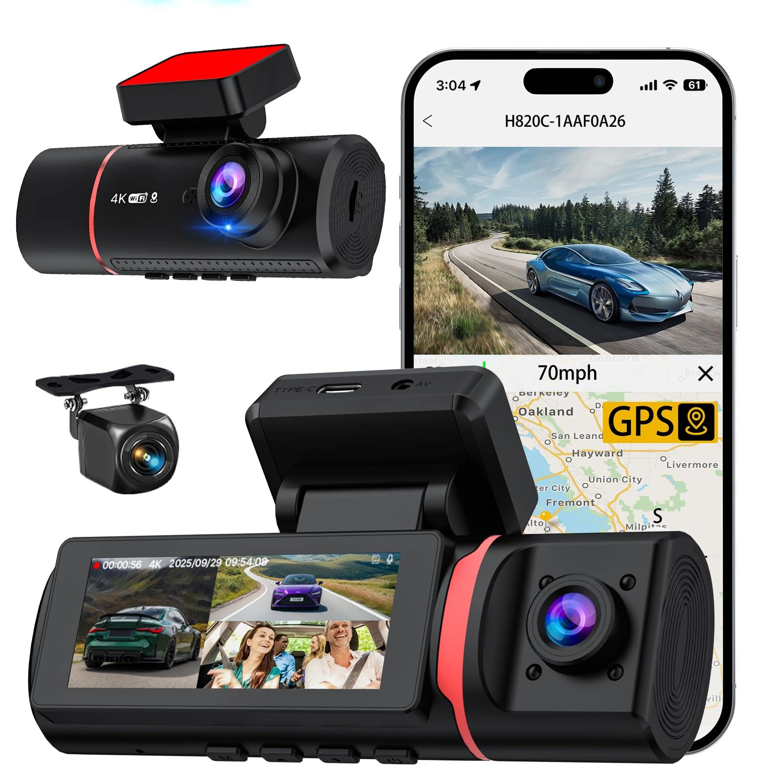 Milerong 3 Channel Dash Cam - 4K+720P+720P 30 FPS