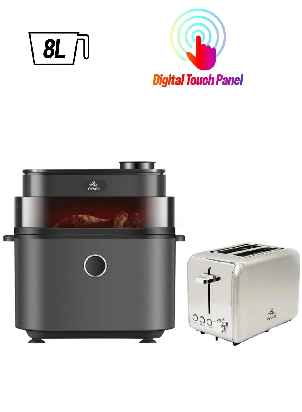 evvoli Air Fryer EVKA-AF8008D + Toaster EVKA-TO7HS