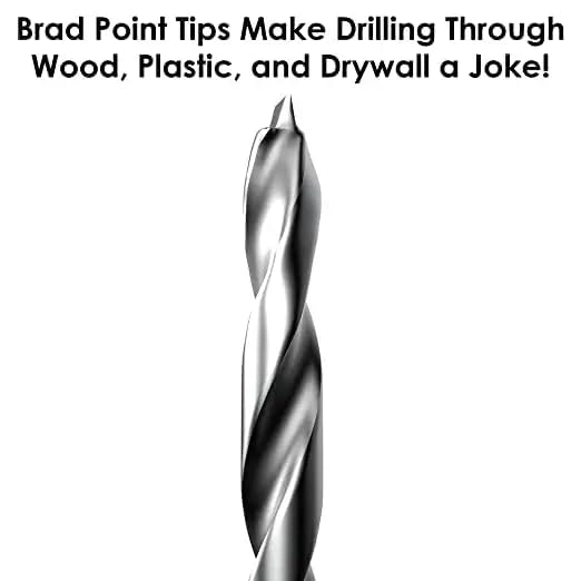 Brad Point Drill Bit Set - High-Speed Steel Titanium Coated 10 Pcs 1/8"-1/2"