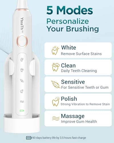 Y05U - 8 Toothbrush Heads 90 Days Battery Life 5 Brushing Modes