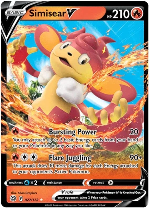 Pokémon Simisear V 027/172 - 1pcs English + Toploader