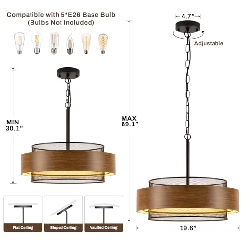 Farmhouse Drum Chandelier - 59" chain