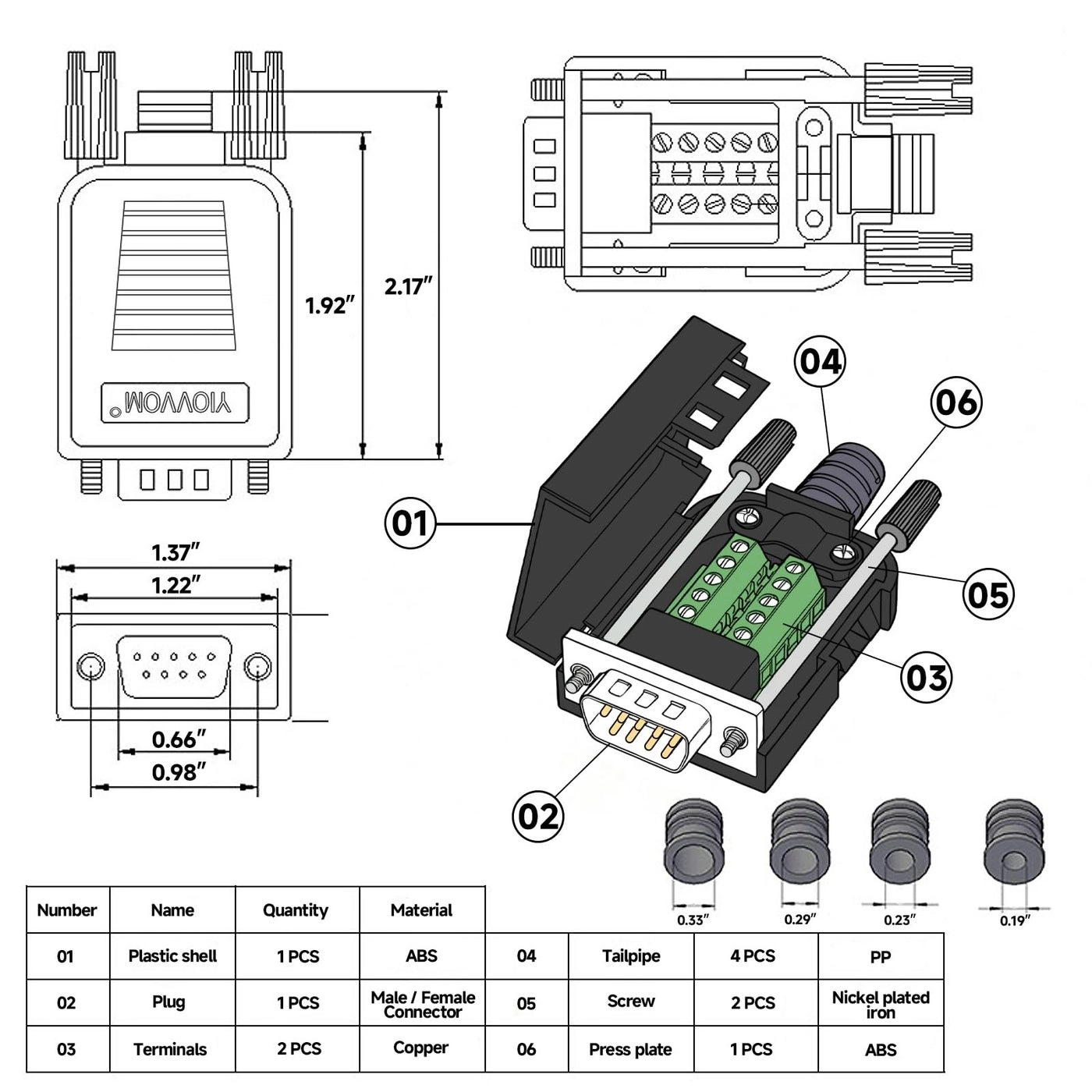 DB9 Breakout Connector - 9 pin RS232 Solderless