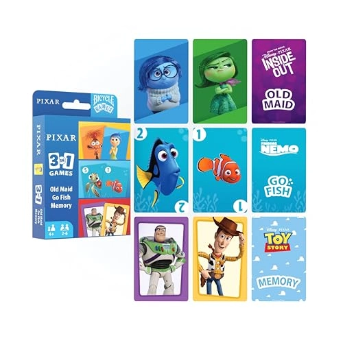 Disney and Pixar 3-in-1 Card Games - Old Maid Go Fish Memory
