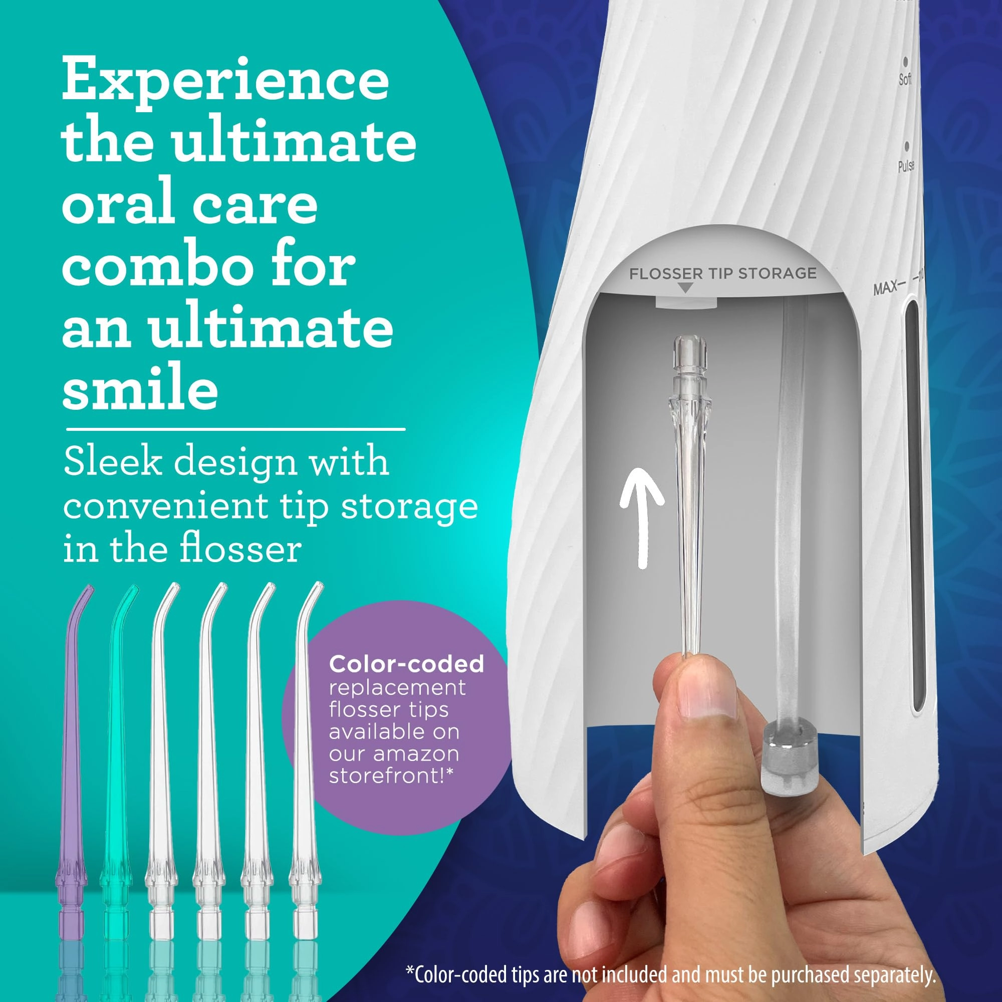 Lion & Lamb Kit 2.0 - 4 Brush Heads Lavender + Water Flosser - 4 Jet Tips IPX7 Waterproof
