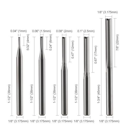 Straight Router Bits Set - 1.0mm 1.5mm 2.0mm 2.5mm 3.175mm 1/8 Inch