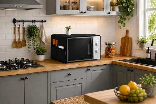 Microwave Oven Cover - 100 x 35 cm Black Nylon