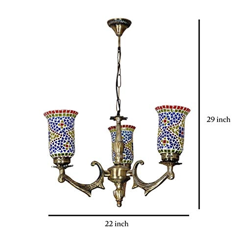 Multicolor Mosaic Glass Lighting Ceiling 3-Light Chandeliers - 31 x 20 Inch